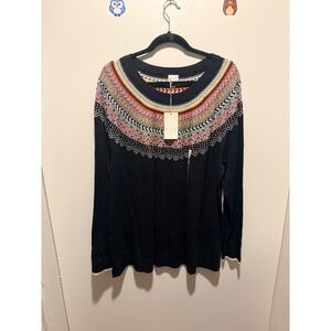 New Day Women's 4X Black Fair Isle Patterned Long Sleeve Sweater Pullover NWT
